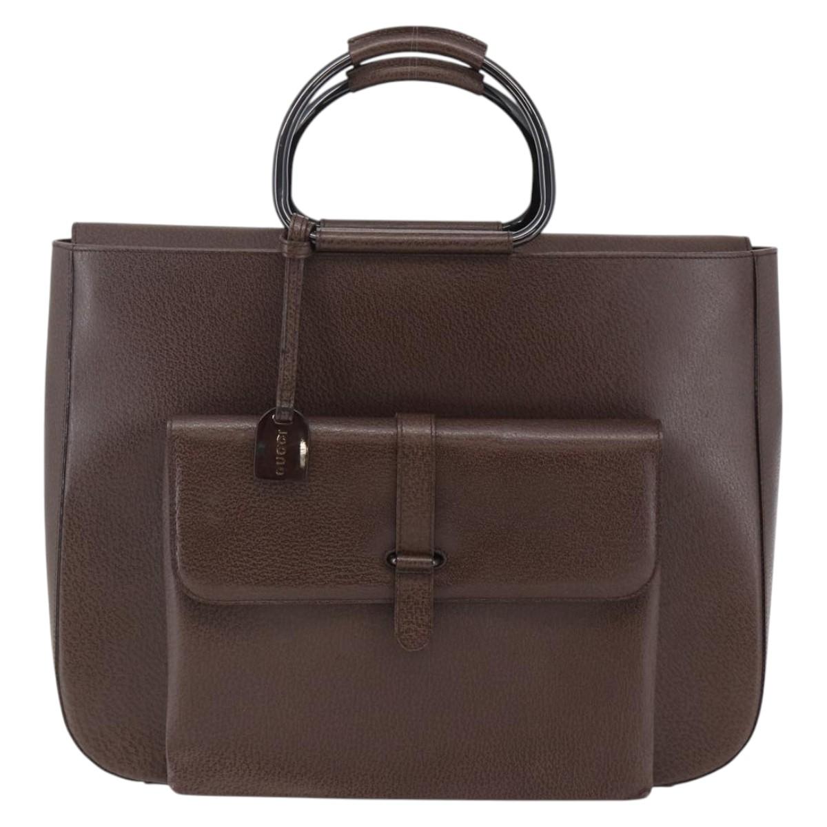 GUCCI Hand Bag Leather Brown Silver Auth bs29572