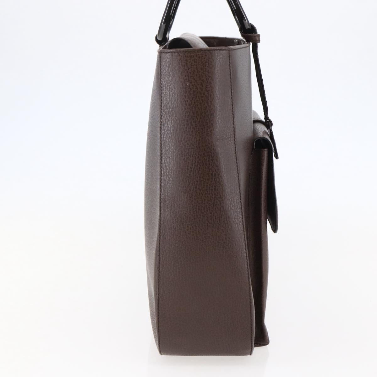GUCCI Hand Bag Leather Brown Silver Auth bs29572