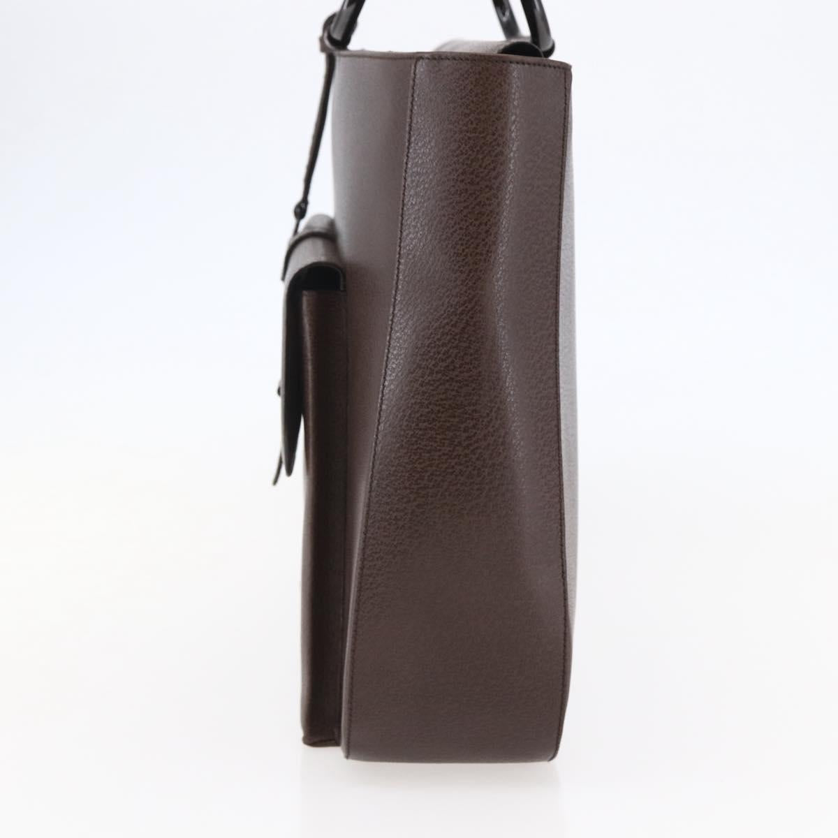 GUCCI Hand Bag Leather Brown Silver Auth bs29572