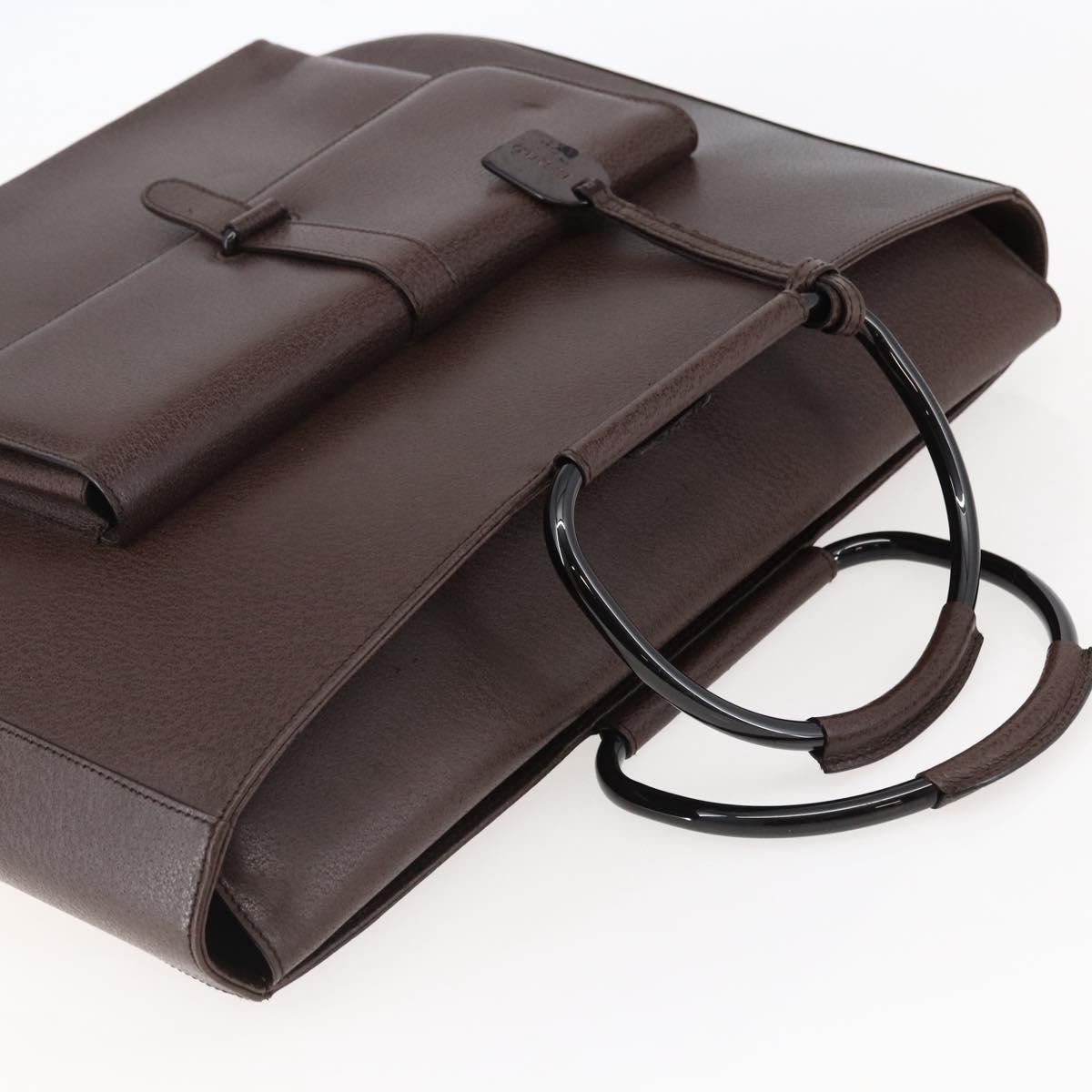 GUCCI Hand Bag Leather Brown Silver Auth bs29572