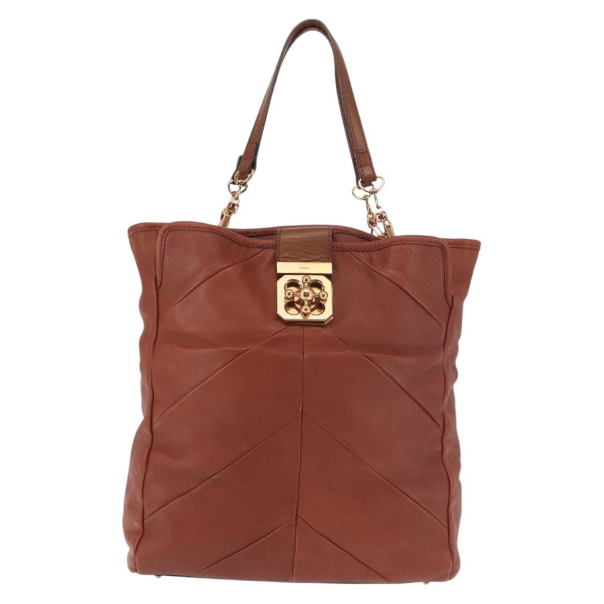 Chloe Tote Bag Leather Brown Gold Auth bs29573