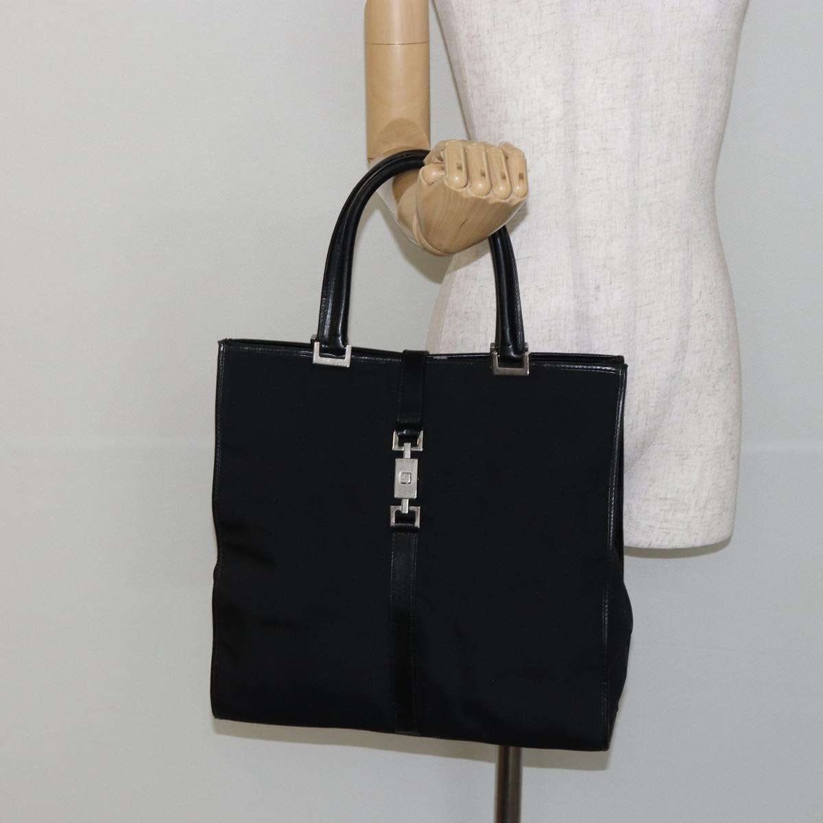 GUCCI Jackie Tote Bag Nylon Black Silver 002 1064 3444 Auth bs29574