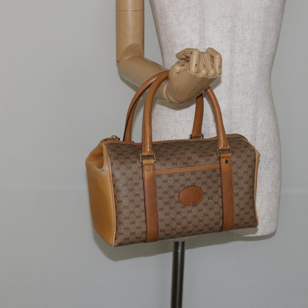 GUCCI Micro GG Supreme Mini Boston Bag PVC Beige Gold Auth bs29576