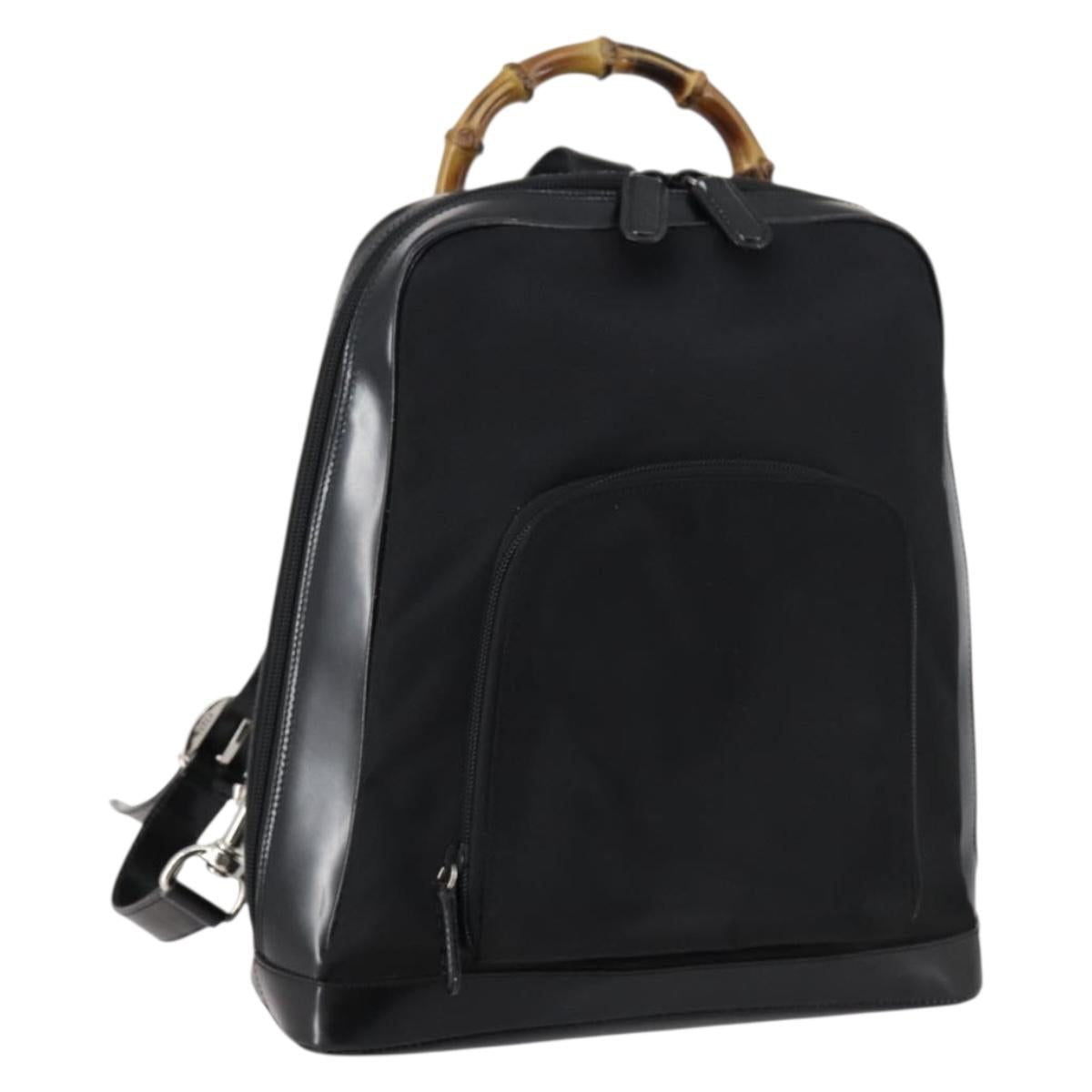 GUCCI Bamboo Backpack Nylon Enamel Black Silver 003 2058 0059 5 Auth bs29578