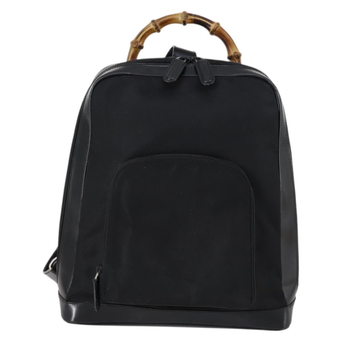 GUCCI Bamboo Backpack Nylon Enamel Black Silver 003 2058 0059 5 Auth bs29578