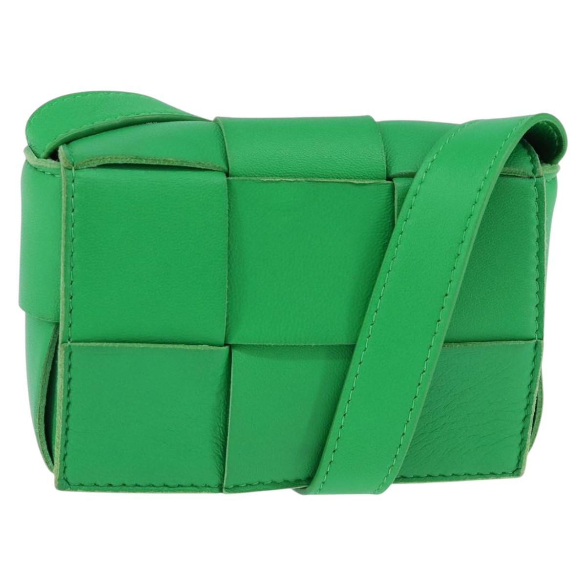 BOTTEGA VENETA MAXI INTRECCIATO candy Cassette Bag Leather Green Auth bs29580