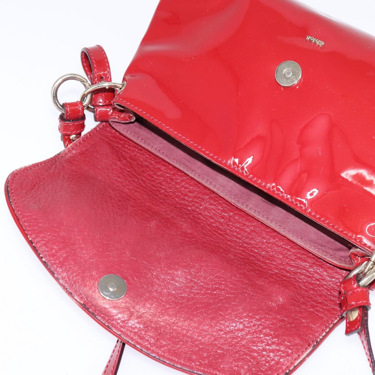 Chloe 2way Pouch Enamel Red Gold Auth bs29581