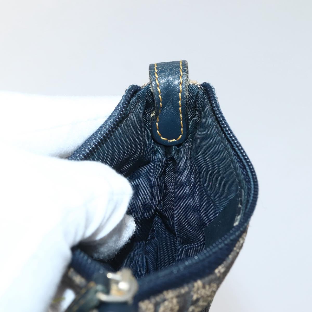 Christian Dior Trotter Canvas Saddle Coin Purse Navy Gold Auth bs29582