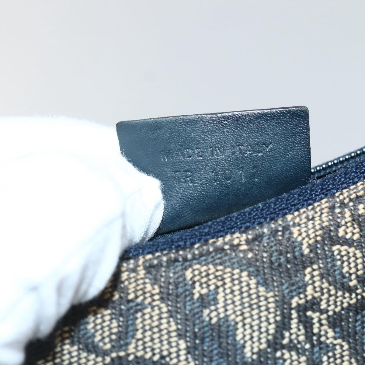 Christian Dior Trotter Canvas Saddle Coin Purse Navy Gold Auth bs29582