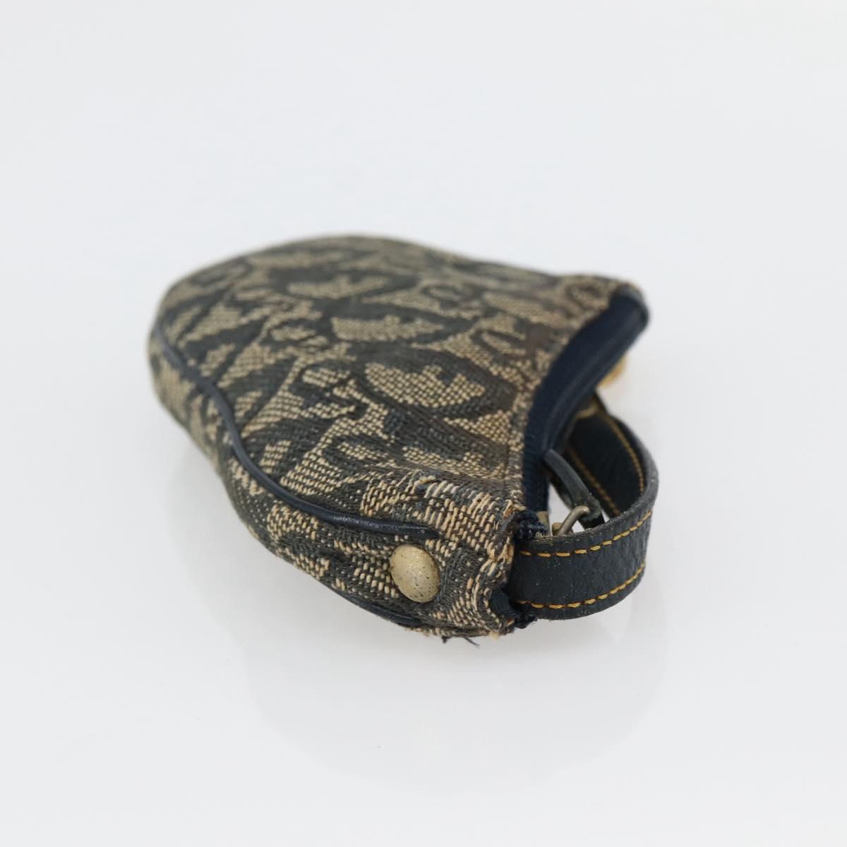Christian Dior Trotter Canvas Saddle Coin Purse Navy Gold Auth bs29582
