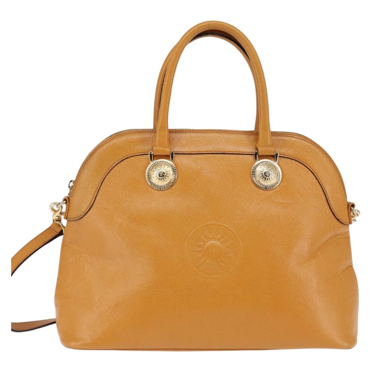 Gianni Versace Sunface Hand Bag Leather 2way Beige Gold Auth bs29583