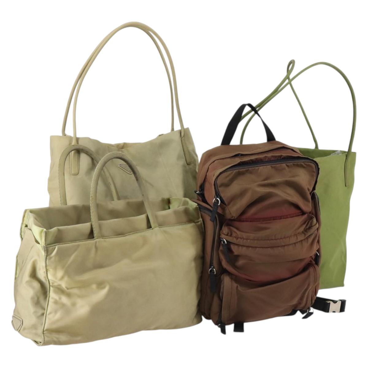 PRADA Hand Bag Nylon 4Set Beige Khaki Brown Auth bs29585