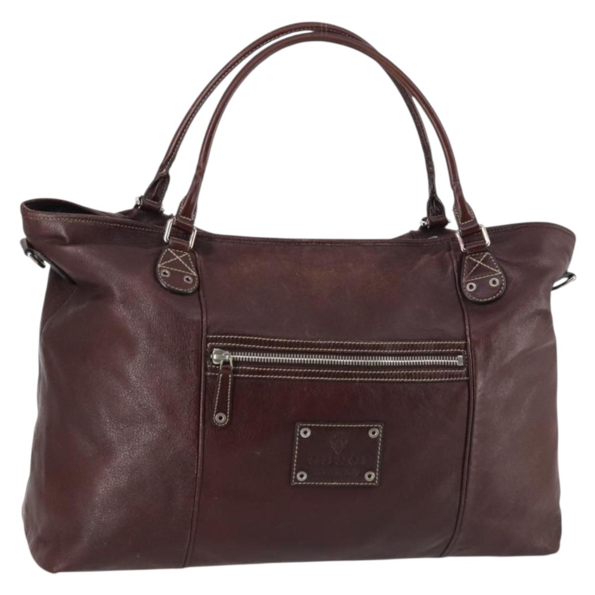 GUCCI Tote Bag Leather Brown Silver 189680 Auth bs29589