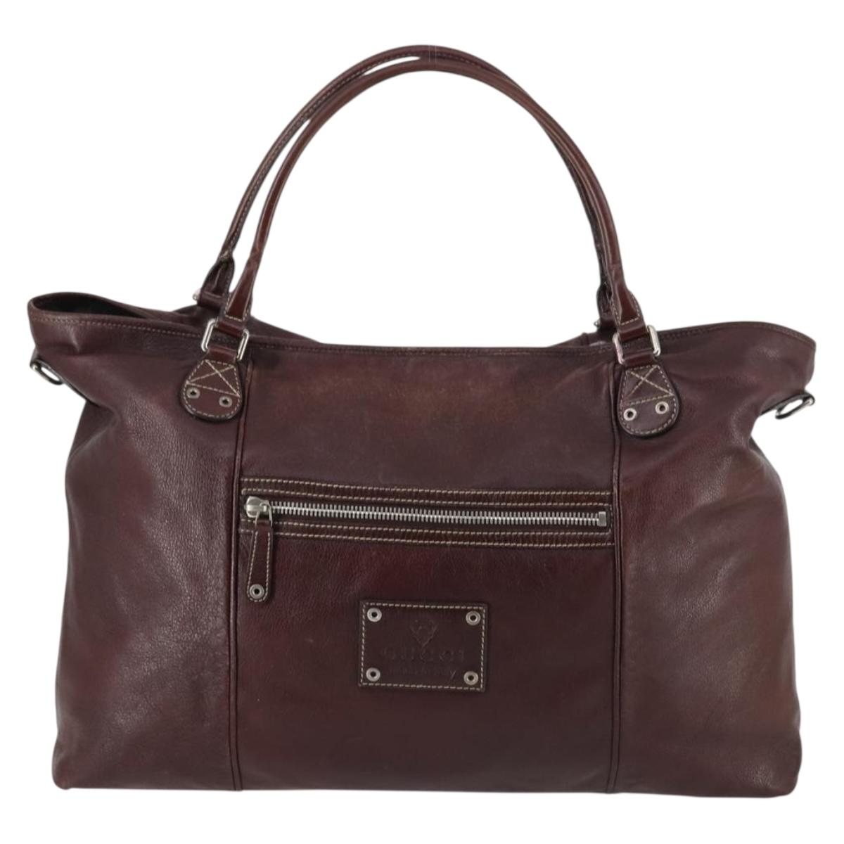 GUCCI Tote Bag Leather Brown Silver 189680 Auth bs29589