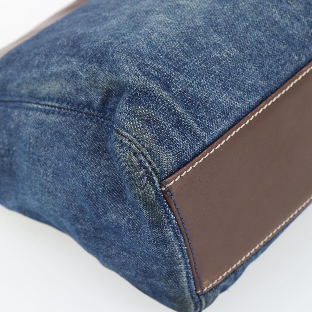 CHANEL Shoulder Bag Denim Blue Brown CC Auth bs29592