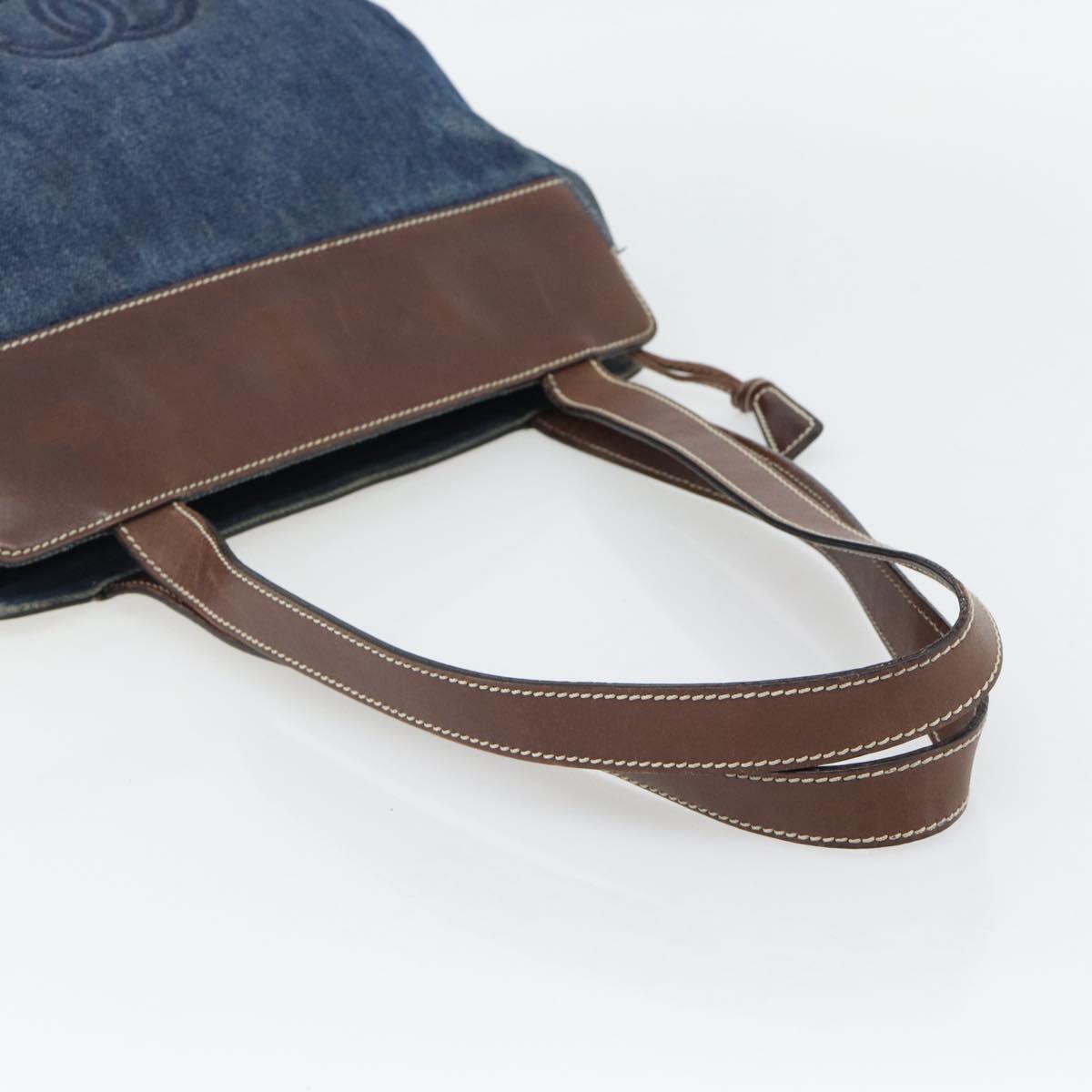 CHANEL Shoulder Bag Denim Blue Brown CC Auth bs29592