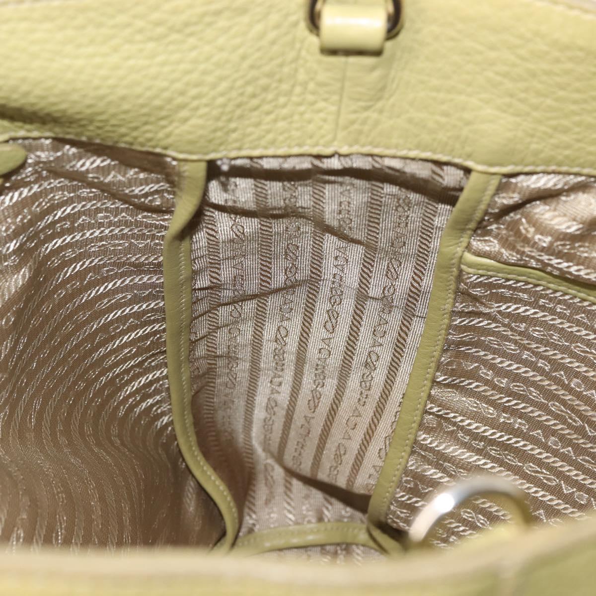 PRADA Hand Bag Leather Green Gold Auth bs29596