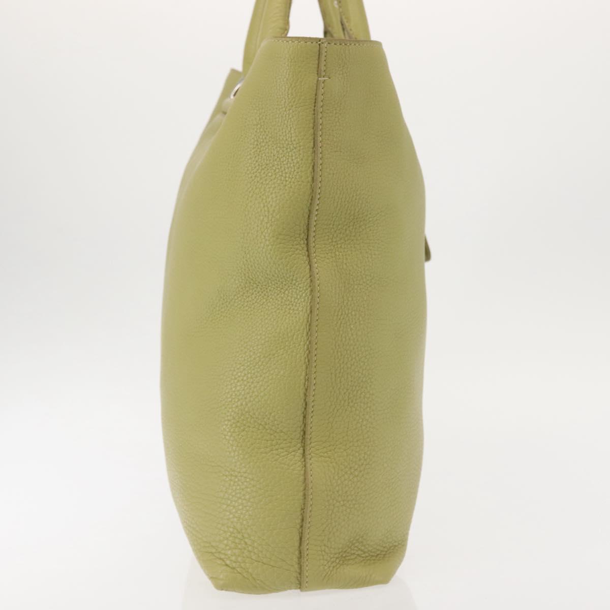 PRADA Hand Bag Leather Green Gold Auth bs29596