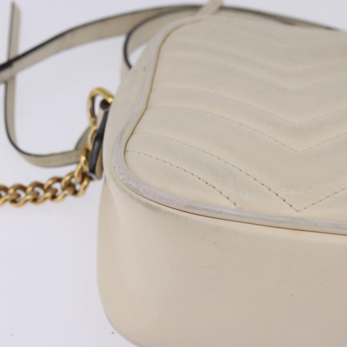GUCCI GG Marmont Shoulder Bag Leather White Gold 447632 Auth bs29614
