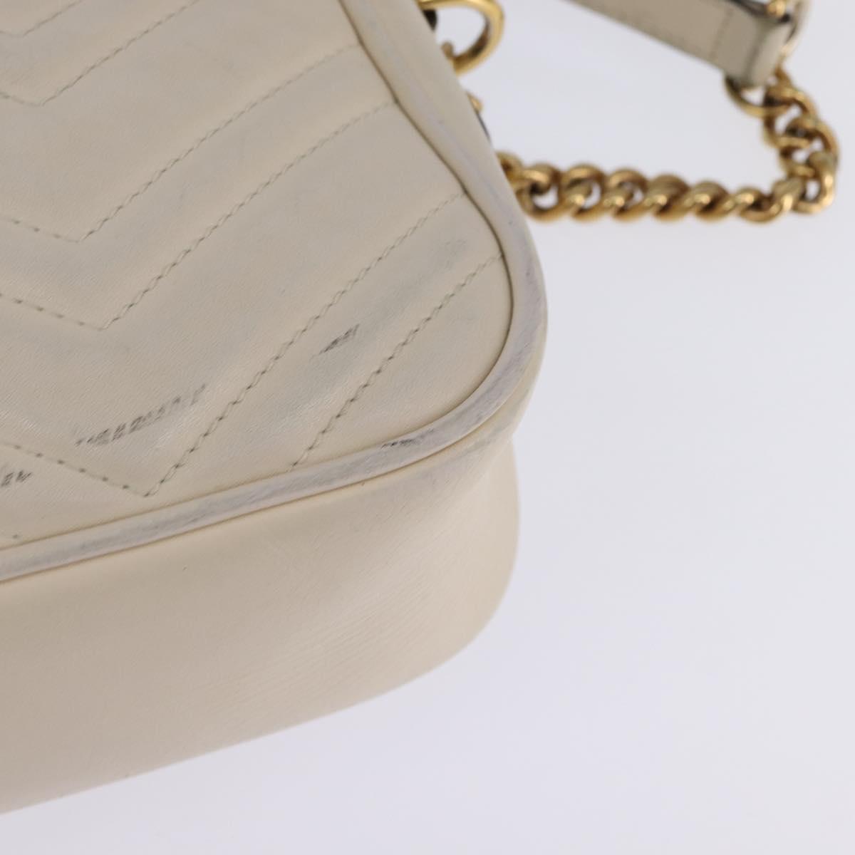 GUCCI GG Marmont Shoulder Bag Leather White Gold 447632 Auth bs29614