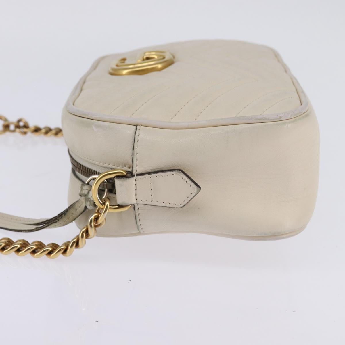 GUCCI GG Marmont Shoulder Bag Leather White Gold 447632 Auth bs29614