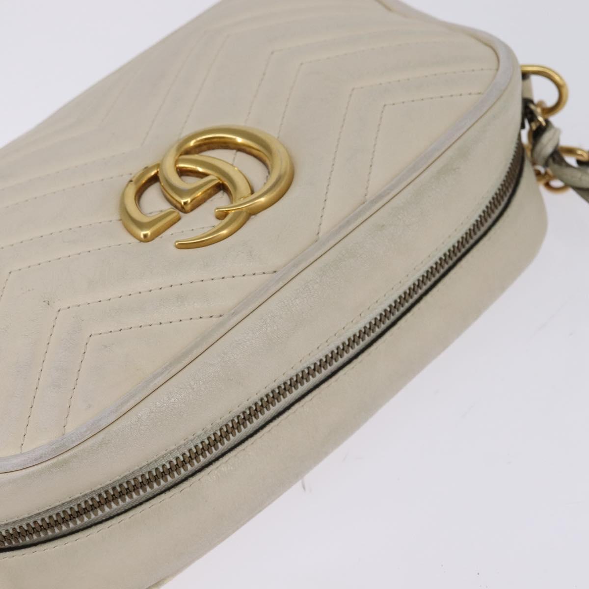 GUCCI GG Marmont Shoulder Bag Leather White Gold 447632 Auth bs29614