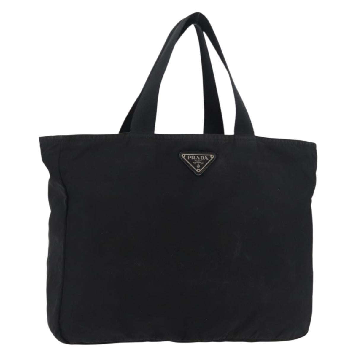 PRADA Tote Bag Nylon Black Silver Auth bs29615