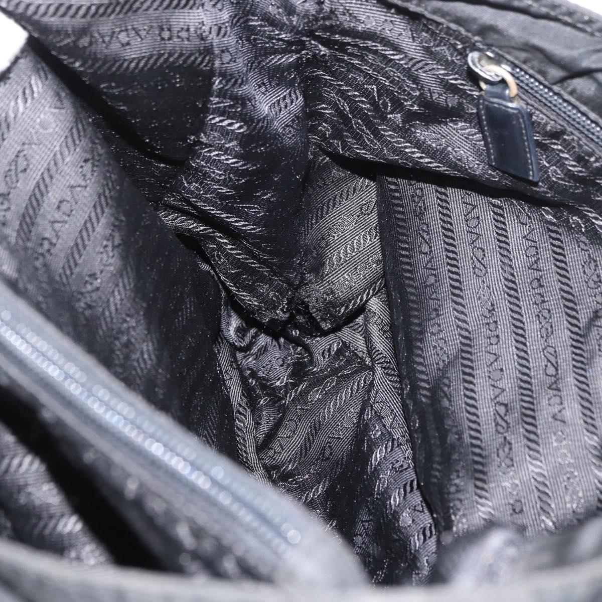 PRADA Tote Bag Nylon Black Silver Auth bs29615
