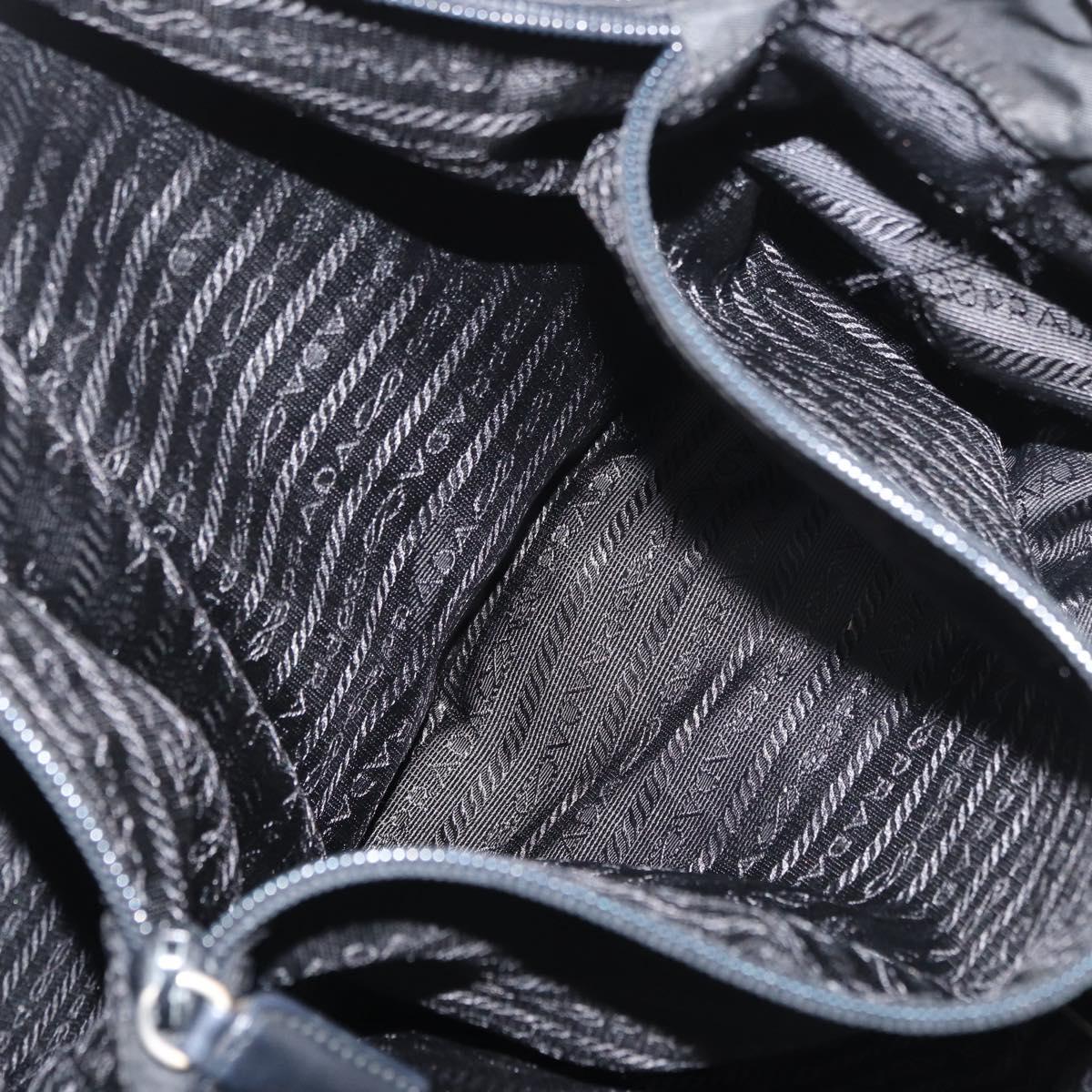 PRADA Tote Bag Nylon Black Silver Auth bs29615
