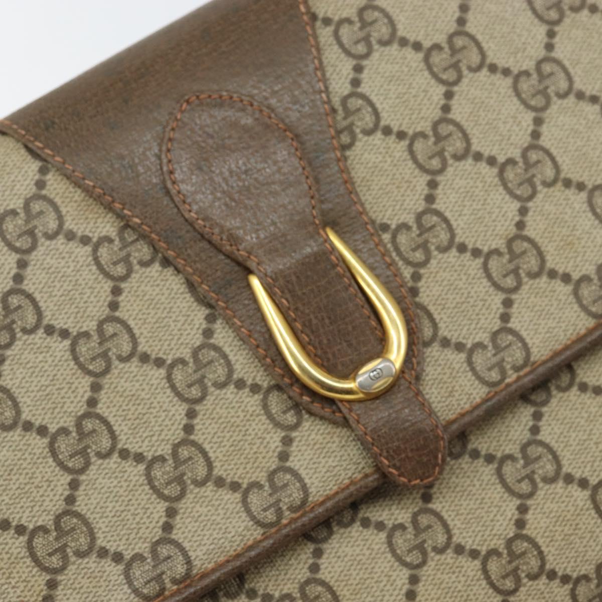 GUCCI GG Supreme Clutch Bag Beige Gold 89 02 050 Auth bs29617