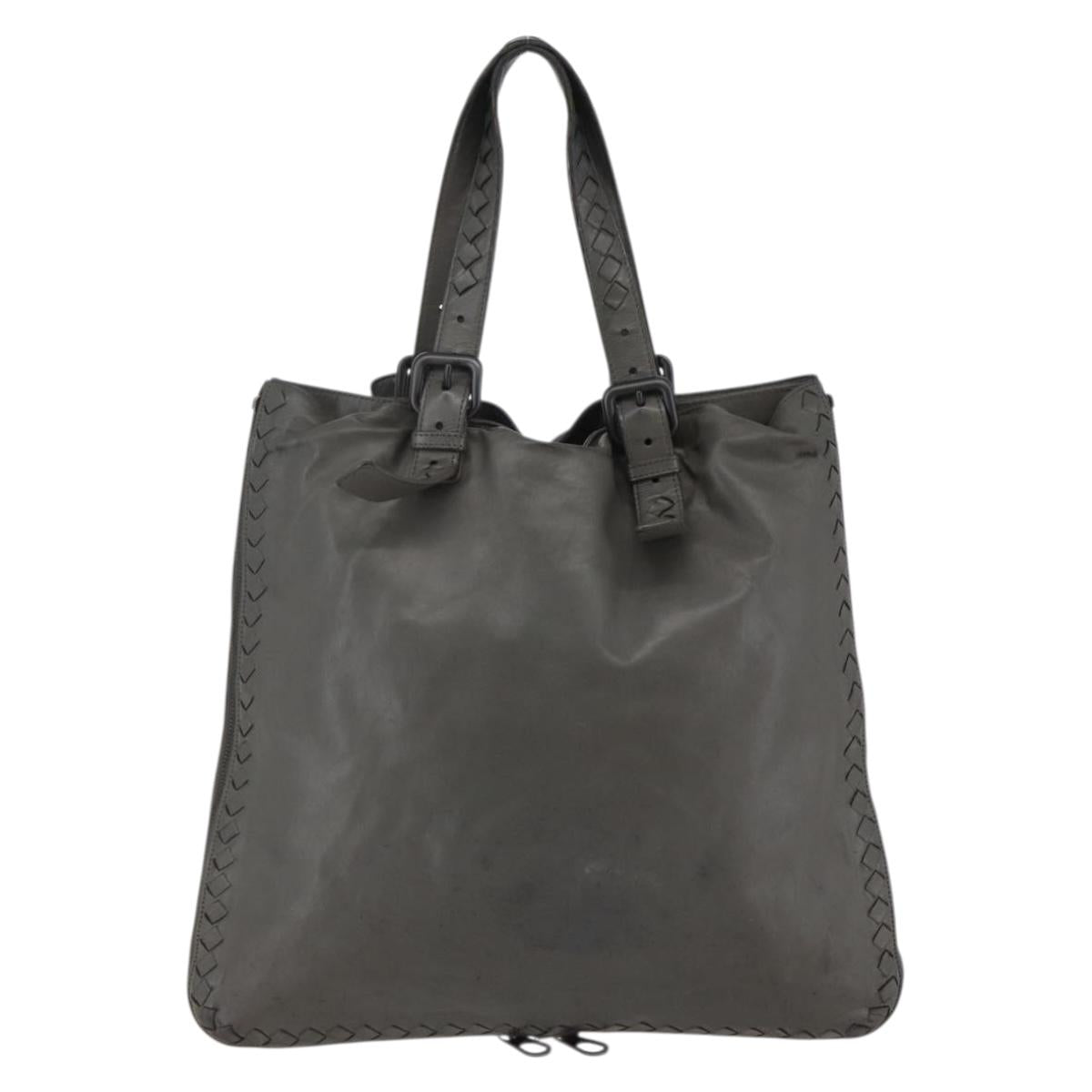 BOTTEGA VENETA INTRECCIATO Tote Bag Leather Gray Auth bs29618