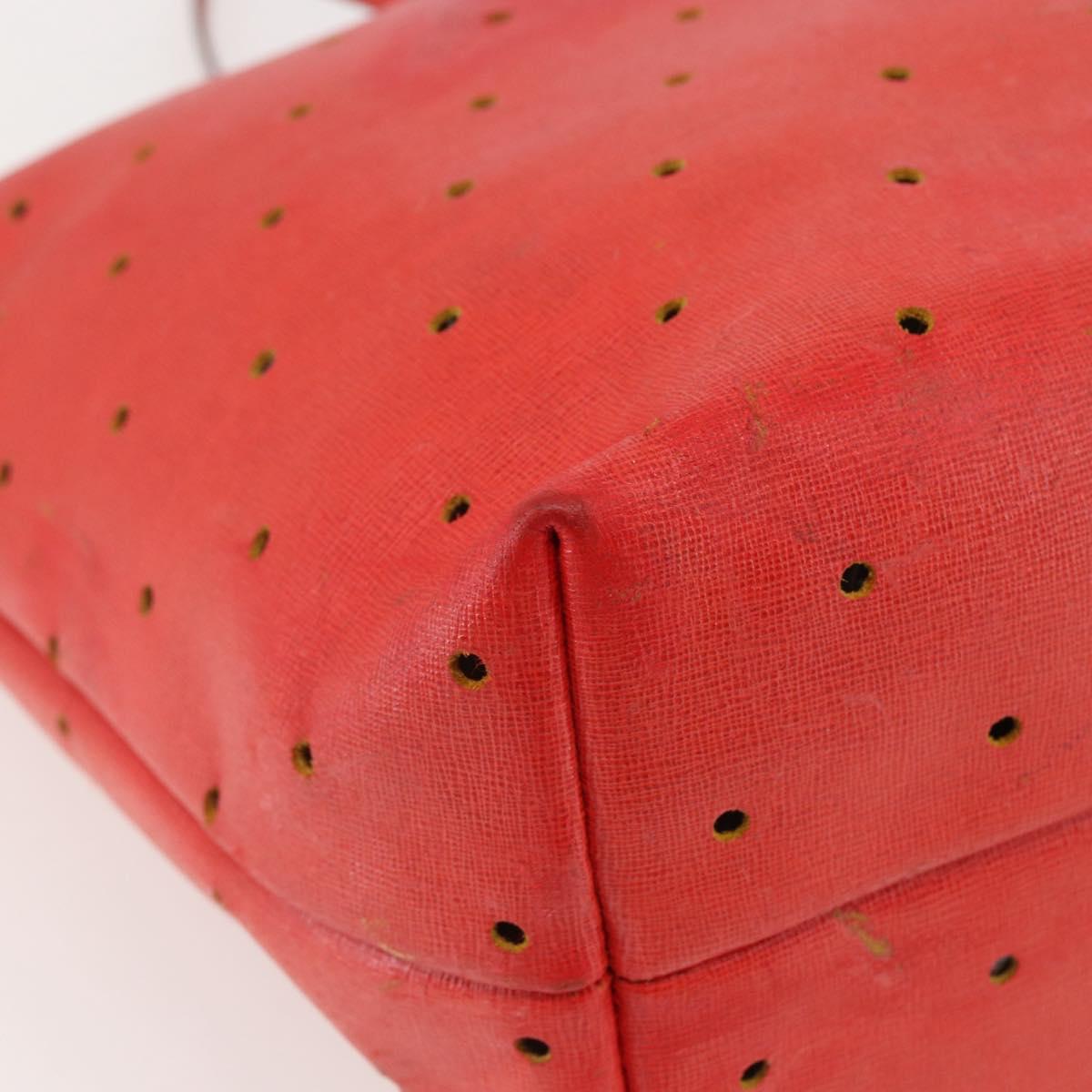 FENDI Tote Bag Punching Leather Orange Gold Auth bs29620