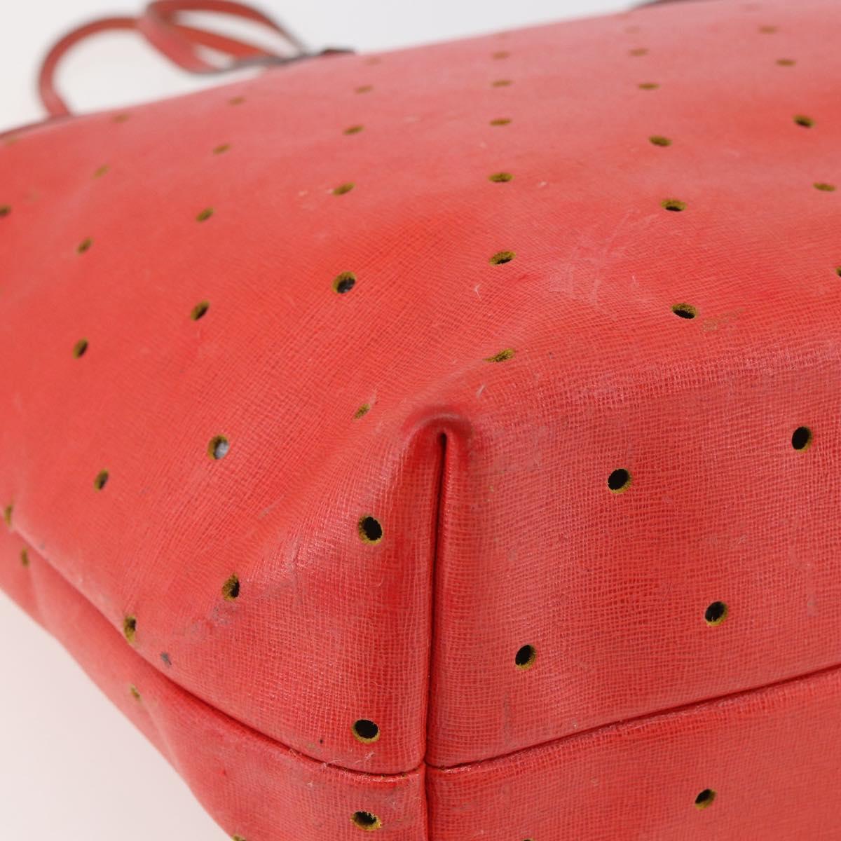 FENDI Tote Bag Punching Leather Orange Gold Auth bs29620