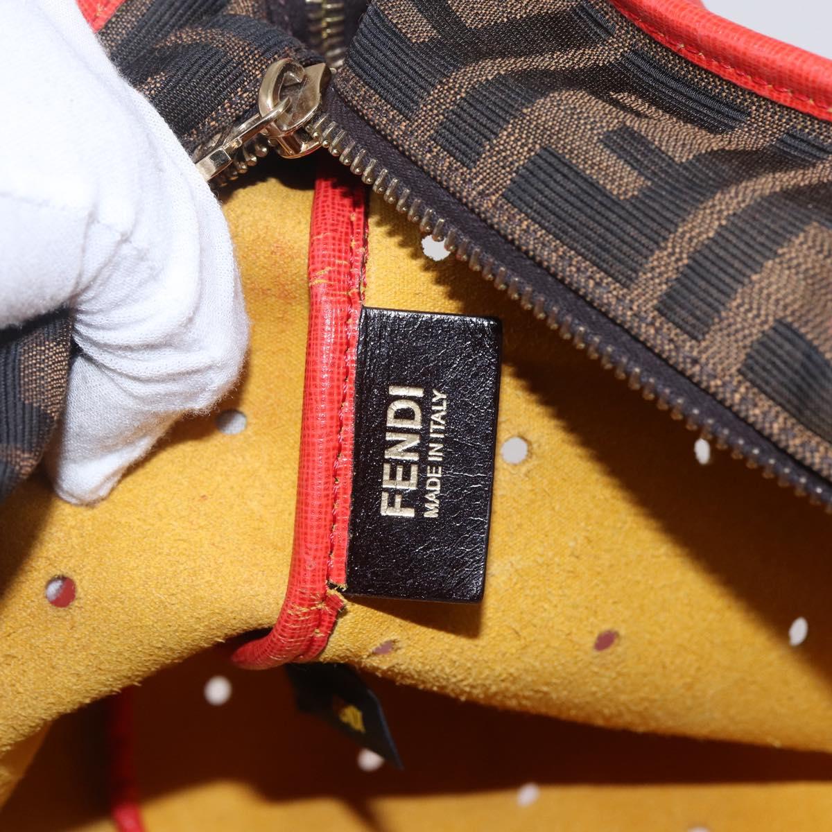 FENDI Tote Bag Punching Leather Orange Gold Auth bs29620