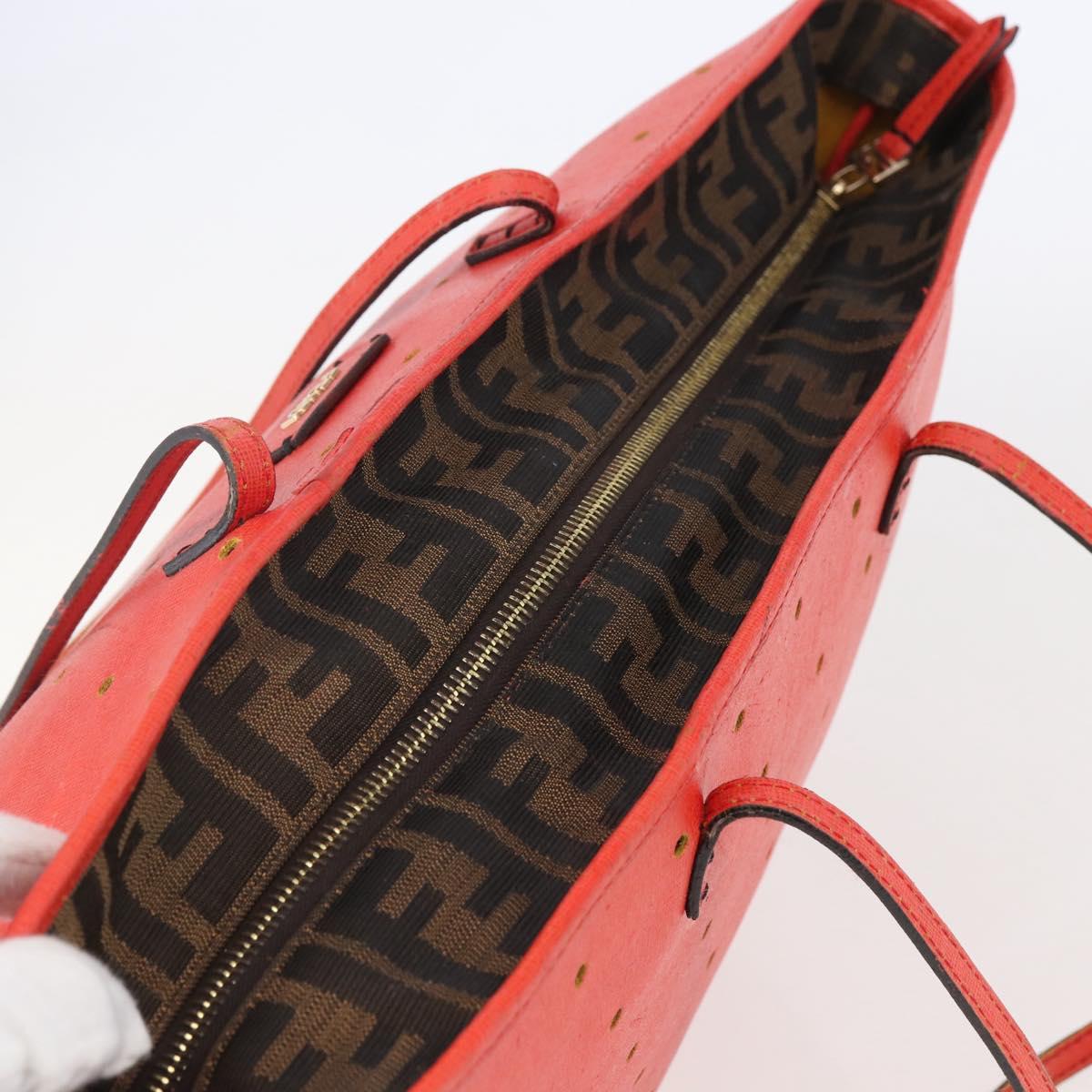 FENDI Tote Bag Punching Leather Orange Gold Auth bs29620