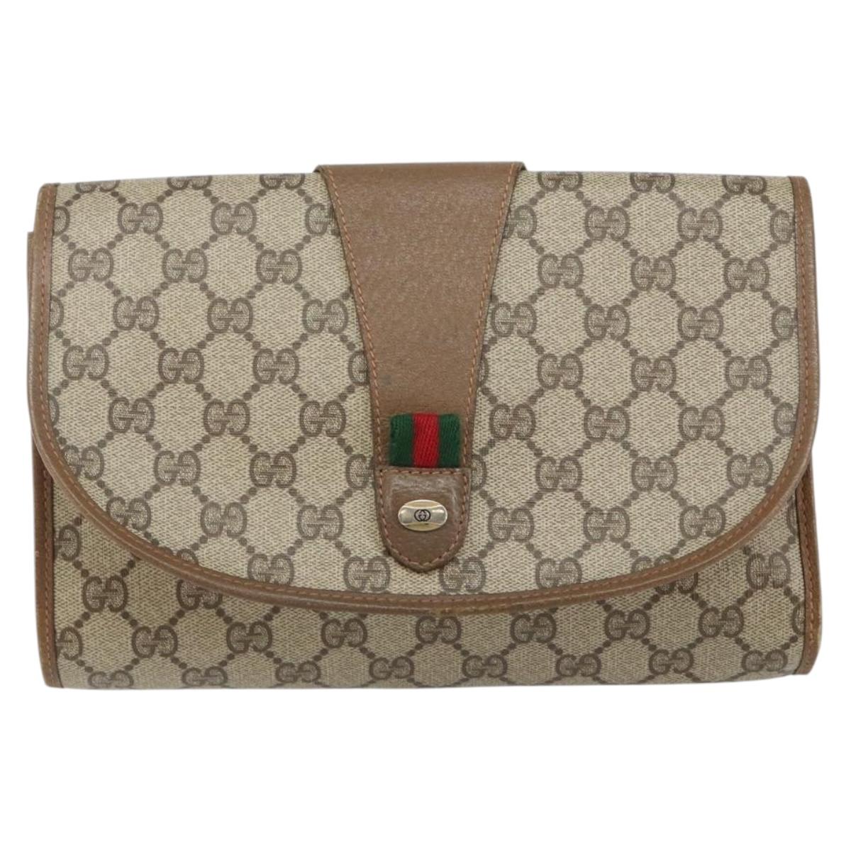 GUCCI GG Supreme Web Sherry Line Bag PVC Beige Gold 89 01 030 Auth bs29623