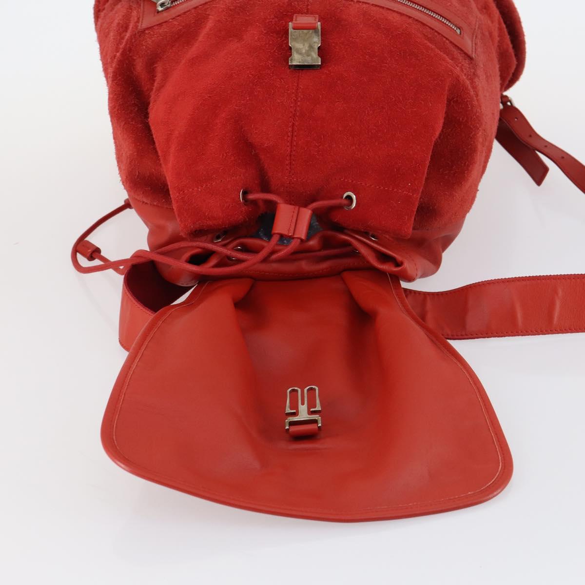 BALENCIAGA Backpack Suede Red Silver Auth bs29626