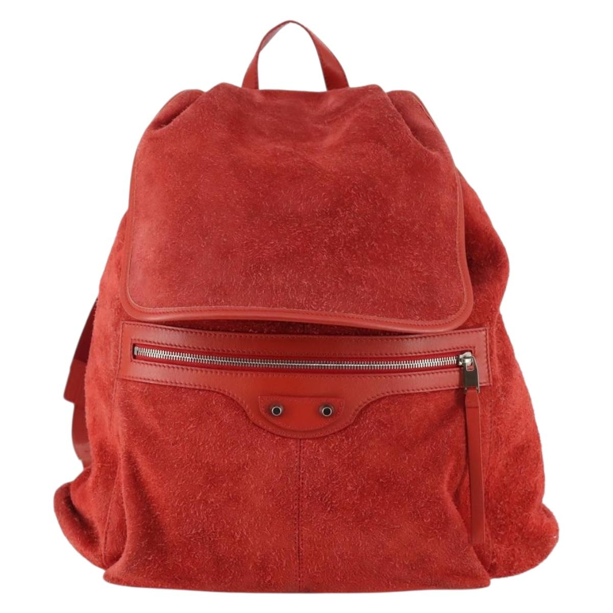 BALENCIAGA Backpack Suede Red Silver Auth bs29626