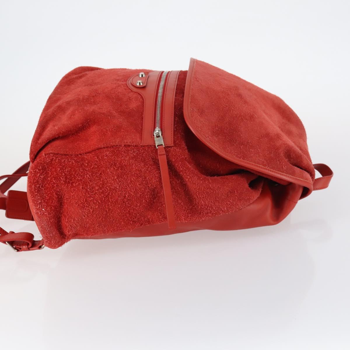 BALENCIAGA Backpack Suede Red Silver Auth bs29626