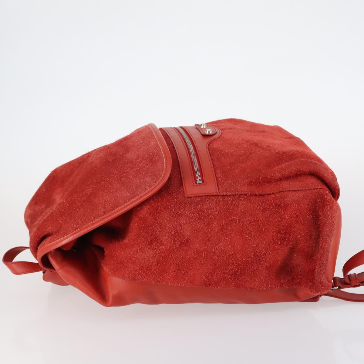 BALENCIAGA Backpack Suede Red Silver Auth bs29626