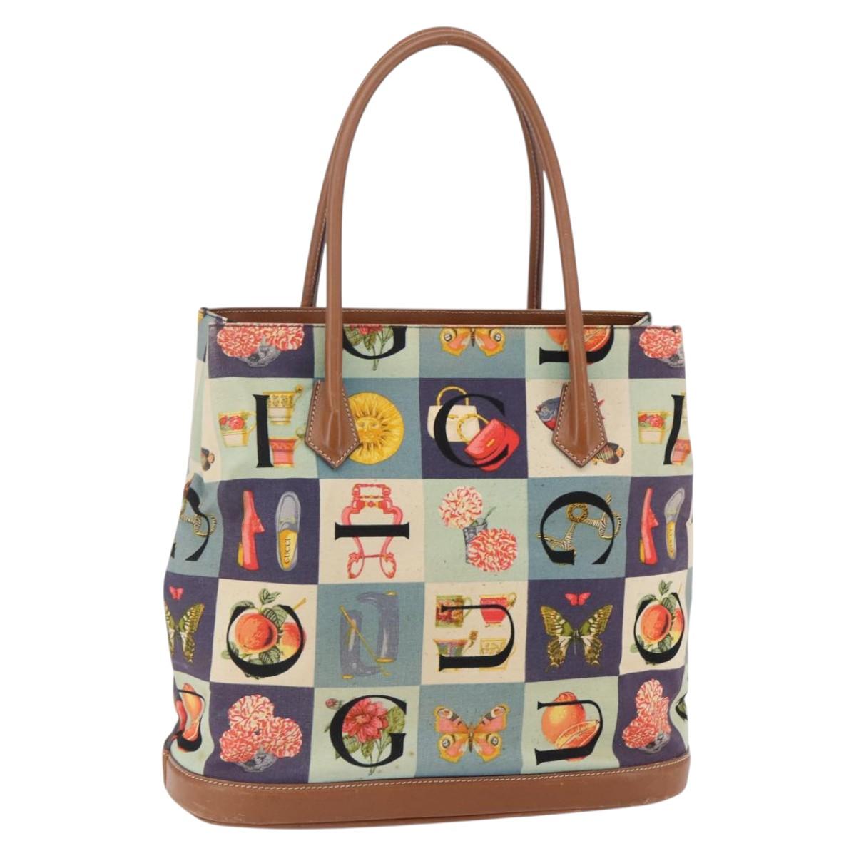 GUCCI Tote Bag Canvas Blue Gold 002 2040 0307 Auth bs29630