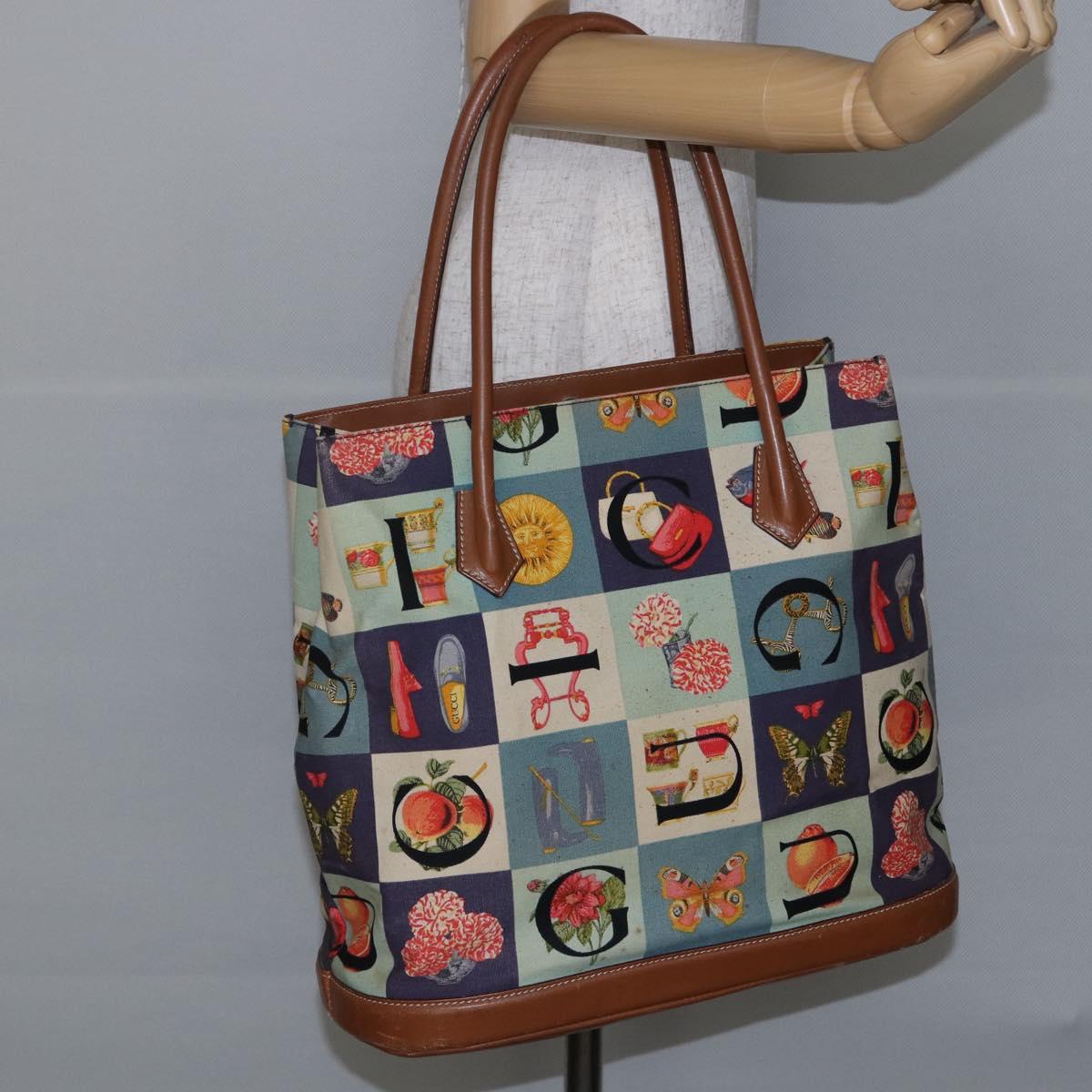 GUCCI Tote Bag Canvas Blue Gold 002 2040 0307 Auth bs29630
