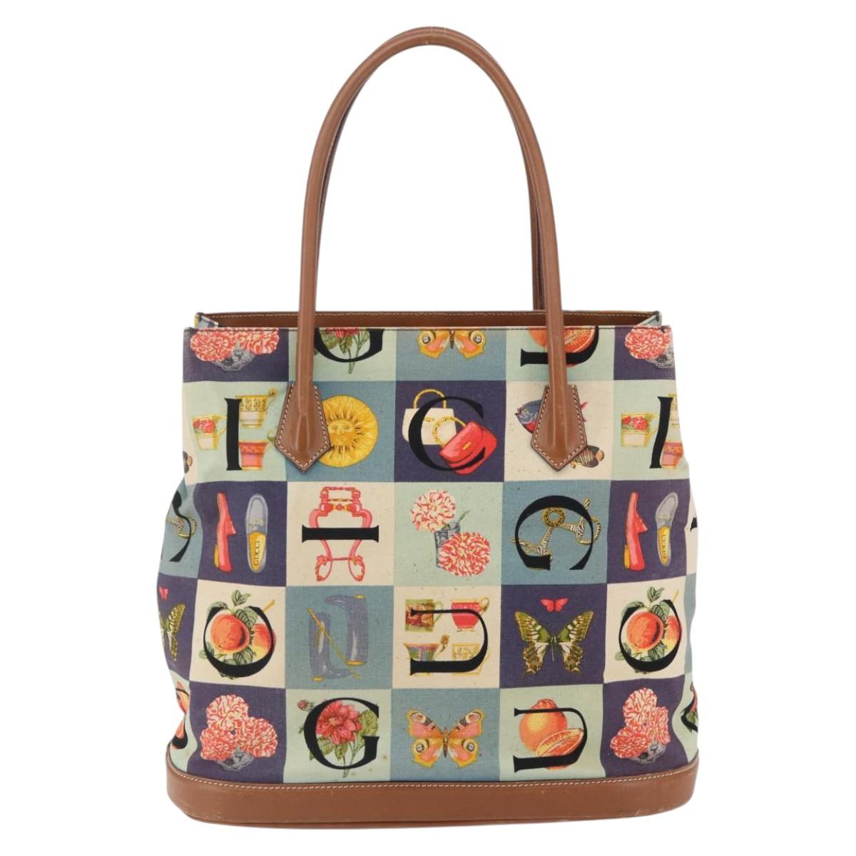 GUCCI Tote Bag Canvas Blue Gold 002 2040 0307 Auth bs29630