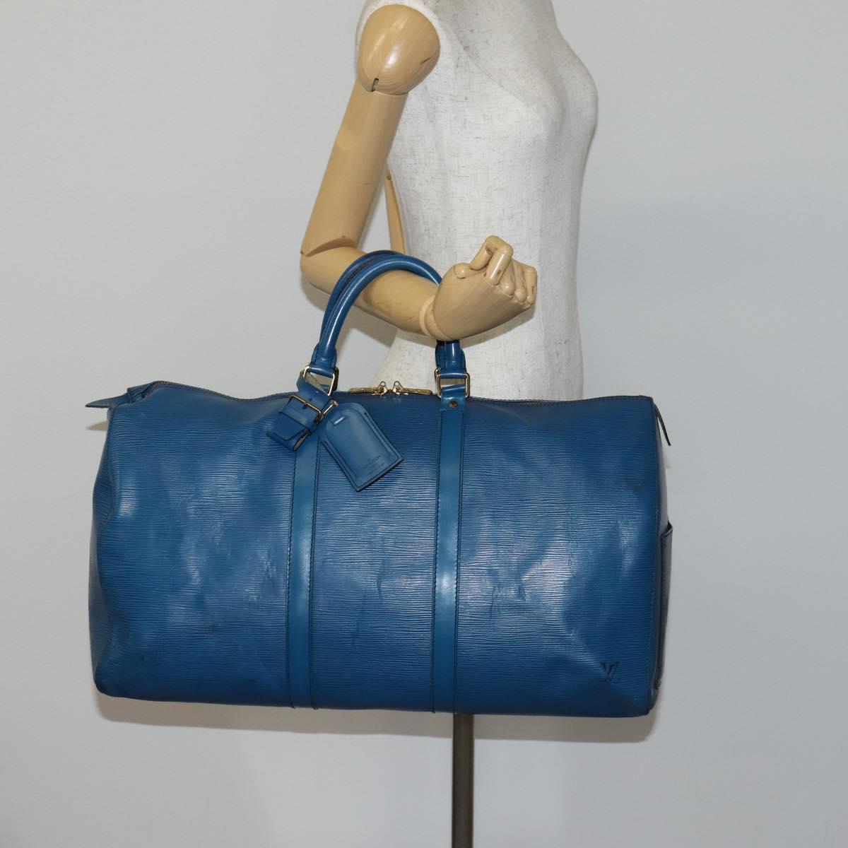 LOUIS VUITTON Epi Keepall 50 Boston Bag Blue M42965 LV Auth bs29642