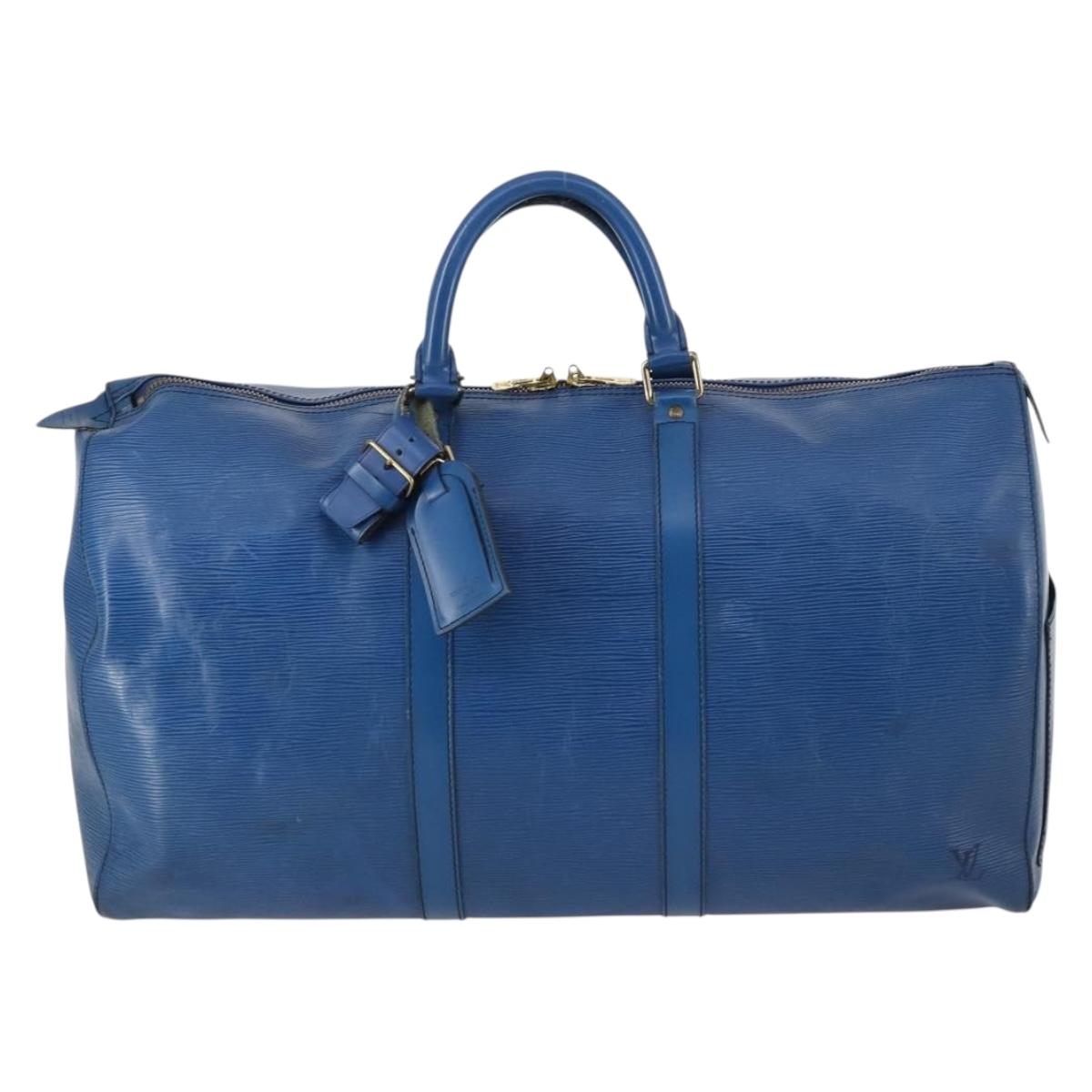 LOUIS VUITTON Epi Keepall 50 Boston Bag Blue M42965 LV Auth bs29642