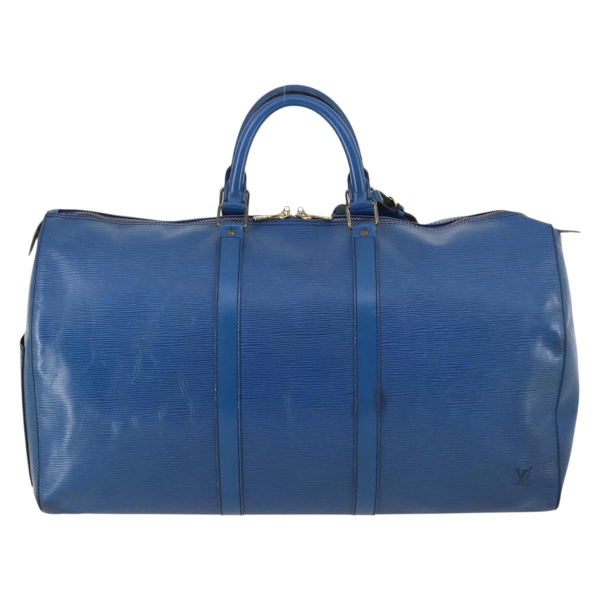 LOUIS VUITTON Epi Keepall 50 Boston Bag Blue M42965 LV Auth bs29642