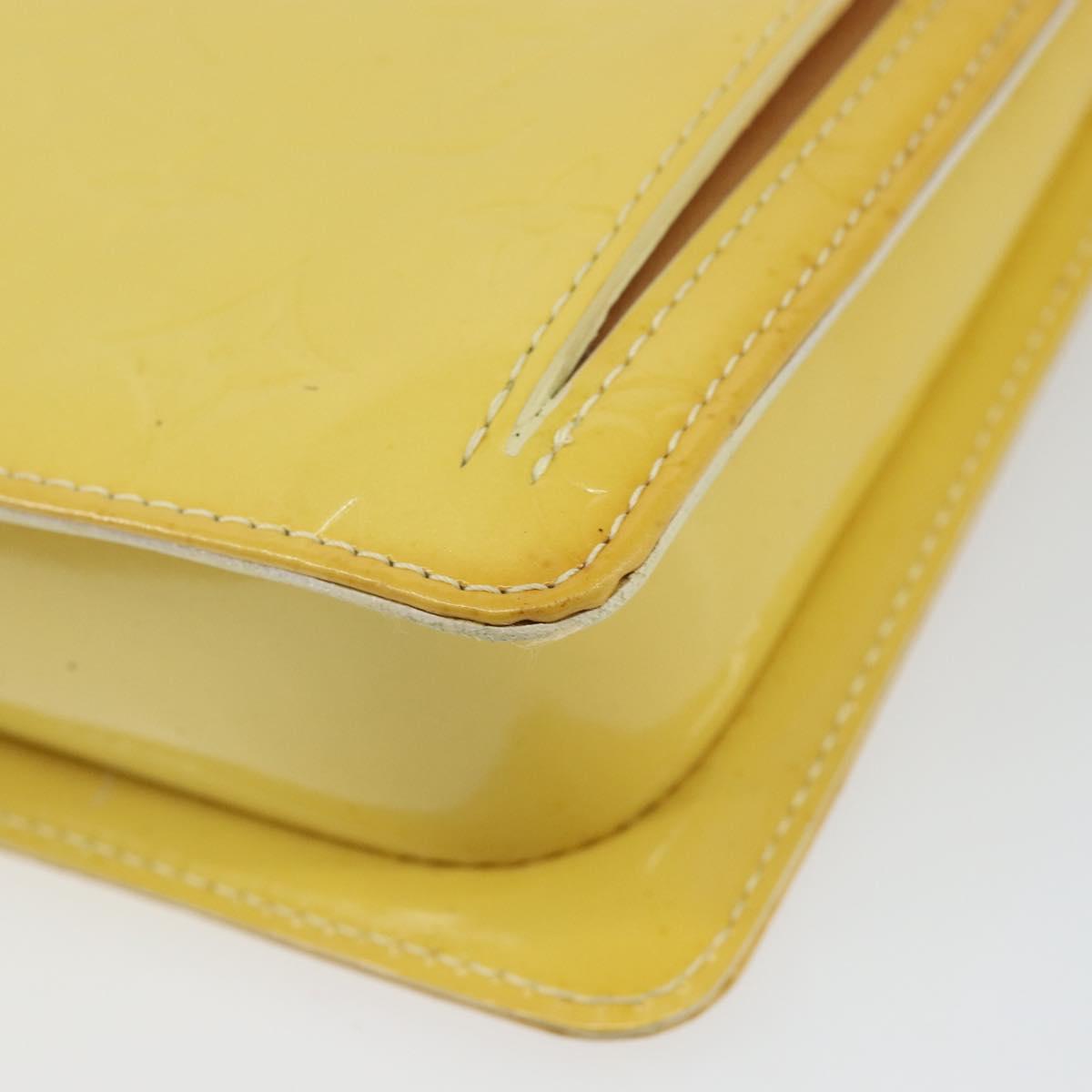 LOUIS VUITTON Monogram Vernis Motto Pouch Lime Yellow M91059 LV Auth bs29653