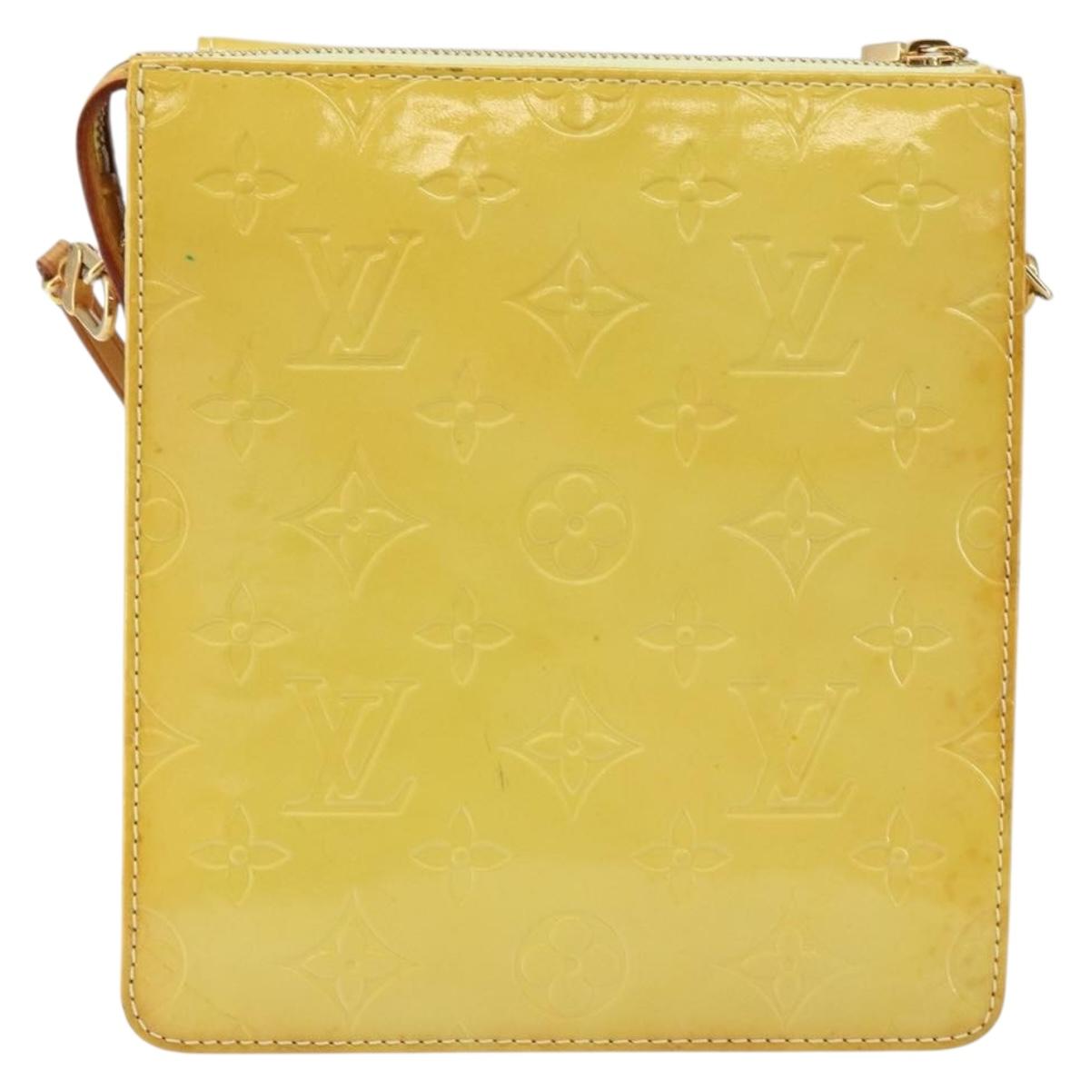 LOUIS VUITTON Monogram Vernis Motto Pouch Lime Yellow M91059 LV Auth bs29653