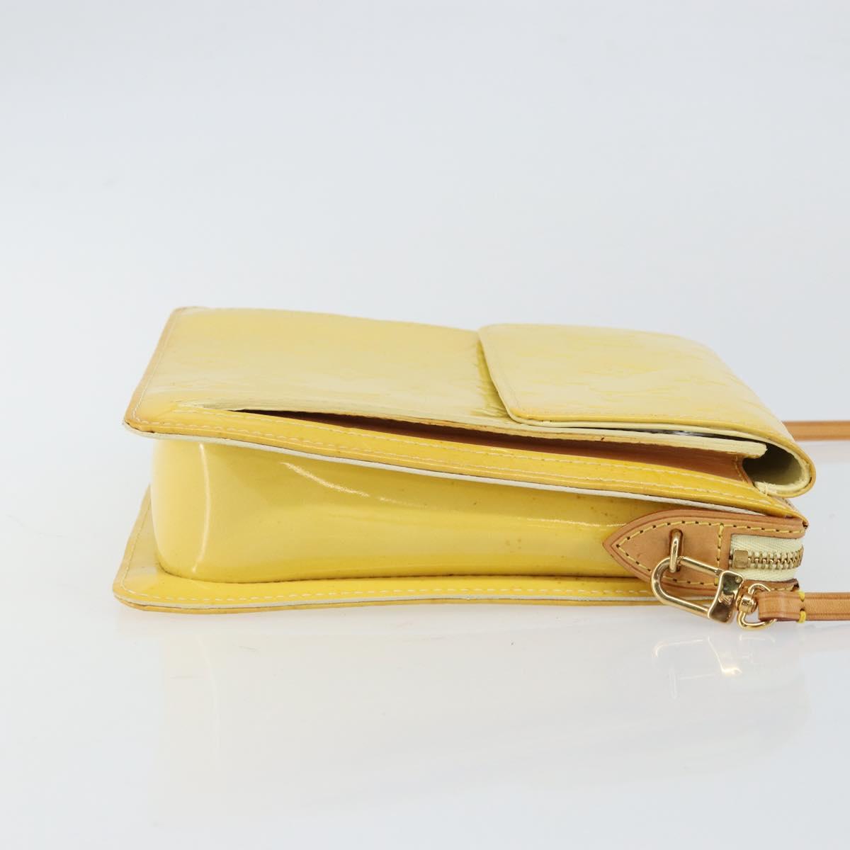 LOUIS VUITTON Monogram Vernis Motto Pouch Lime Yellow M91059 LV Auth bs29653