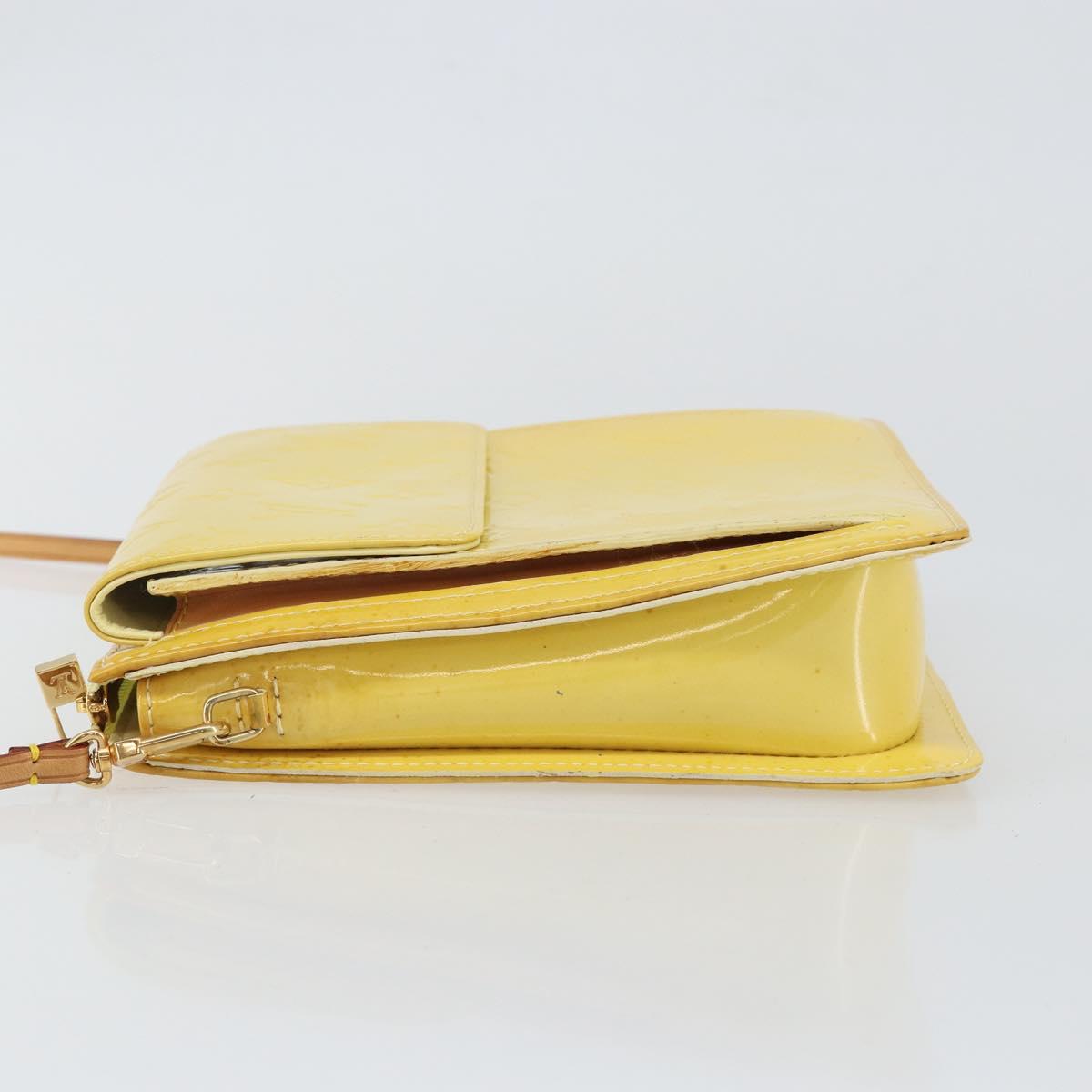LOUIS VUITTON Monogram Vernis Motto Pouch Lime Yellow M91059 LV Auth bs29653
